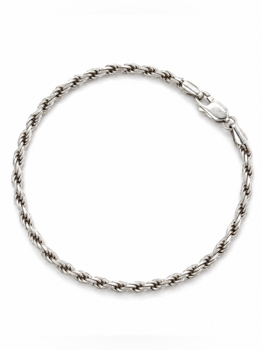 Italy Sterling Silver 925 Twisted Plain Rope Chain Bracelet 7”